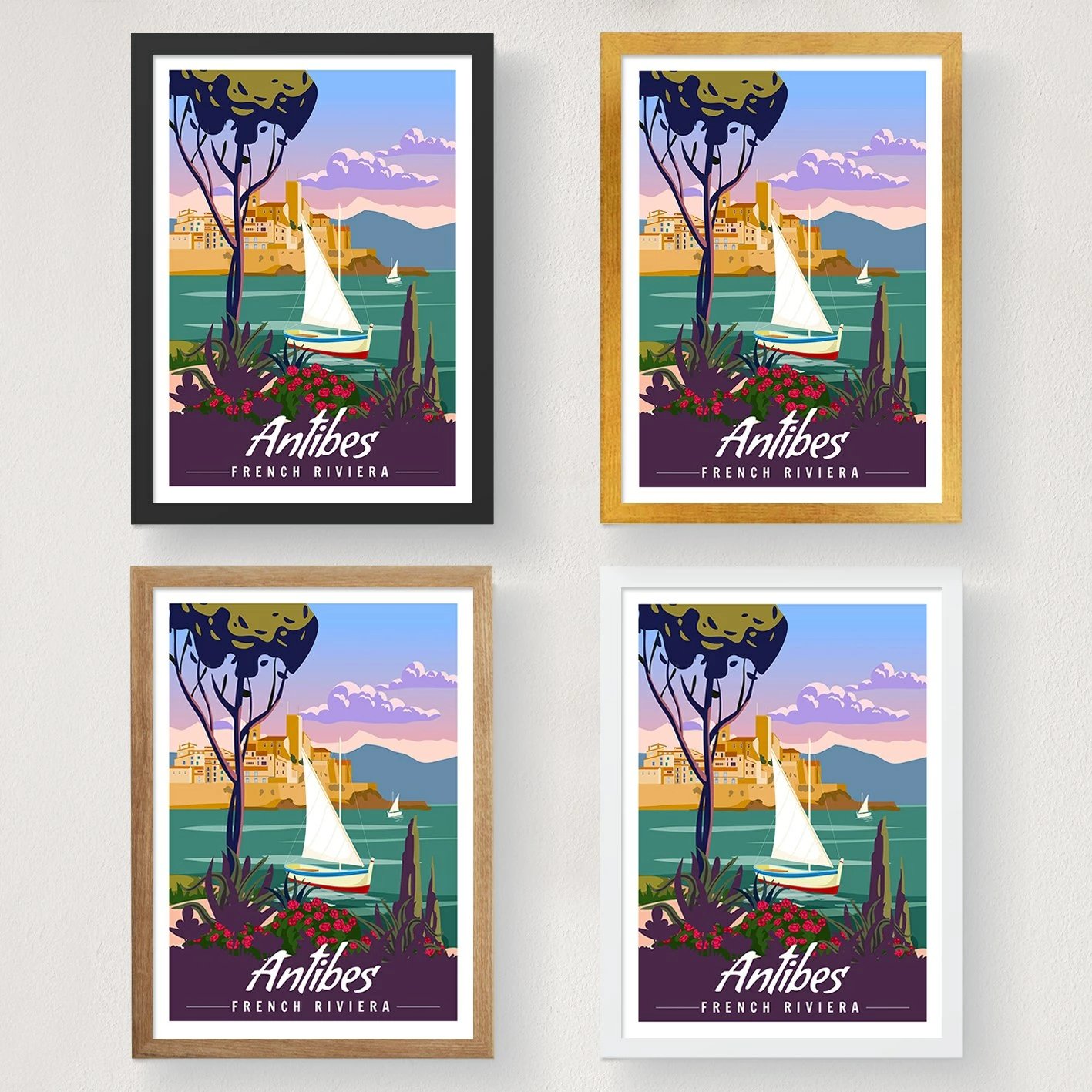 Poster A3, Antibes, French Riviera, shumëngjyrësh, 29.7x42cm