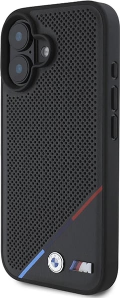 Mbështjellës BMW M Perforated Tricolor Line MagSafe për iPhone 16, Zi