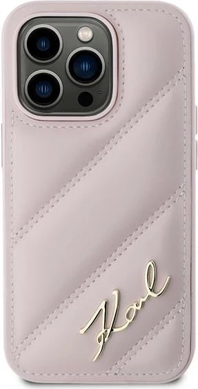 Mbështjellës Karl Lagerfeld Diagonal Quilted Script për iPhone 14 Pro Max, rozë