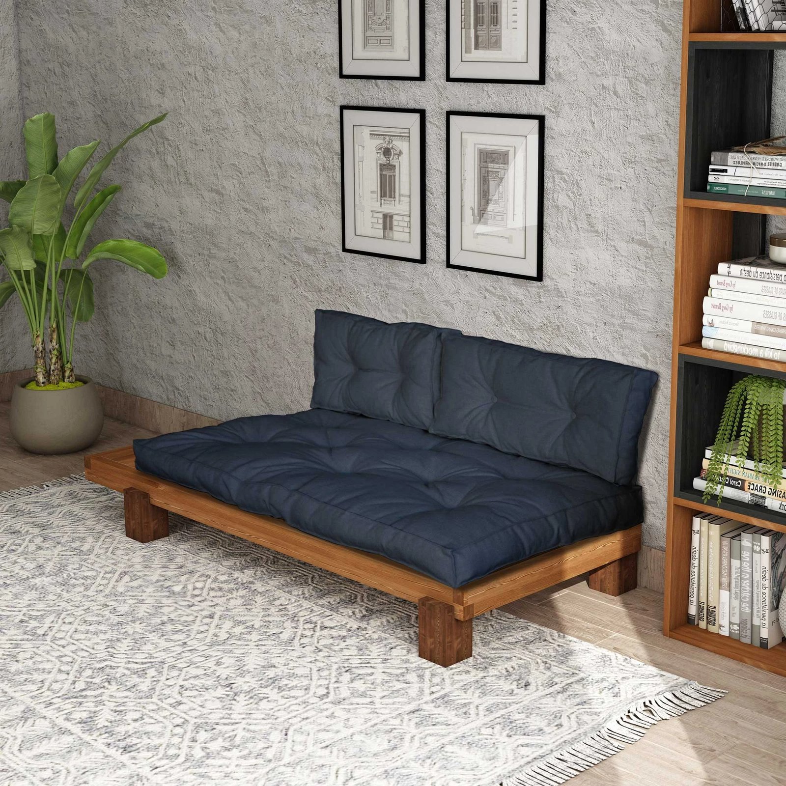 Kolltuk lounge Atelier del Sofa, ngjyrë teak dhe blu e errët, CPT8378-200