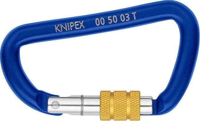 Karabiner Knipex 00 50 03 T BK, D-formë, alumini, screw-lock, blu