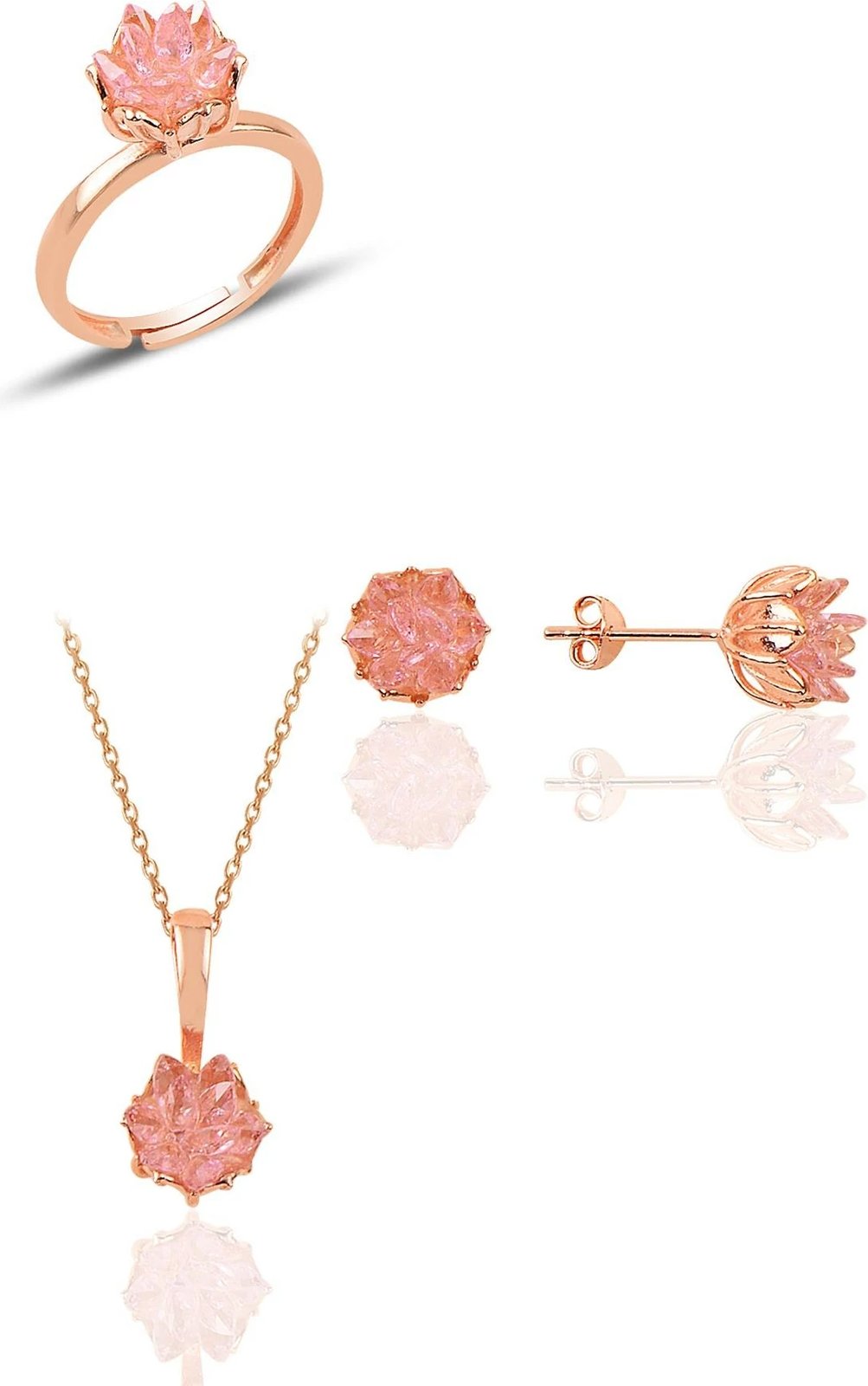 Set varëse, unazë dhe vathë argjendi, ngjyrë ari rozë, Jumeon, 10217SET