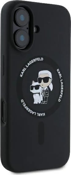 Mbështjellës Karl Lagerfeld Silicone KC Heads Ring MagSafe për iPhone 16 Plus, i zi