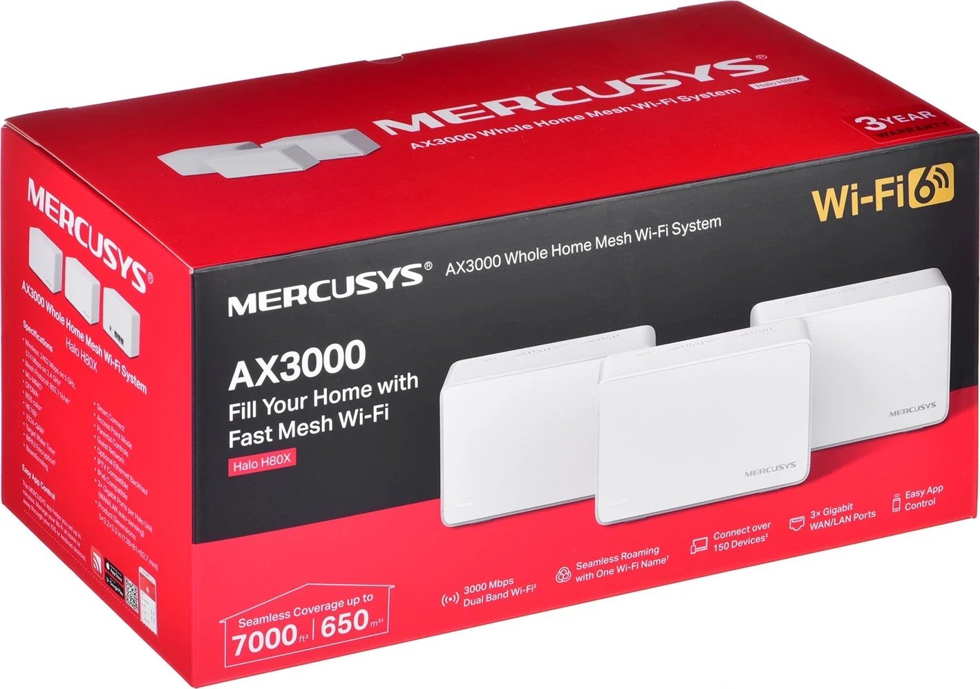 Sistem Mesh Mercusys Halo H80X(3-pako), Bardhë Sistem Mesh Mercusys Halo H80X(3-pako), Bardhë