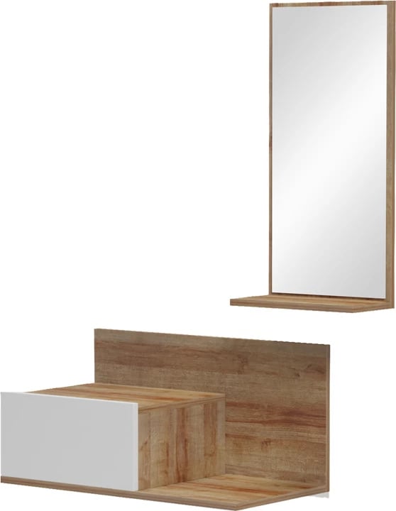 Mobilje korridori Miranda me pasqyrë, ngjyrë e bardhë-lisi, 60x30x89.5cm