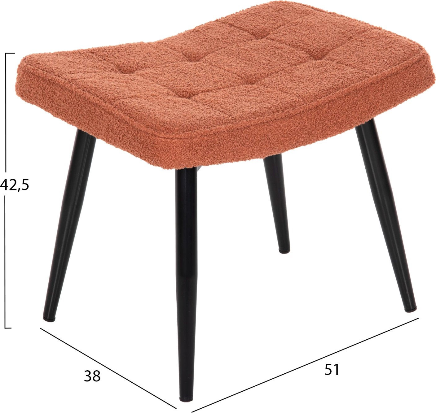 Karrige me mbështetëse këmbësh CRAWLEY FH8918.22, pëlhurë boucle portokalli, këmbë metali të zeza, 70x74x105H cm