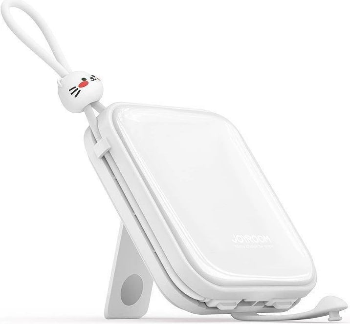 Powerbank Joyroom Cutie Series JR-L008, 10000mAh, 22.5W, me kabllo USB-C dhe Lightning, me stand, Bardhë