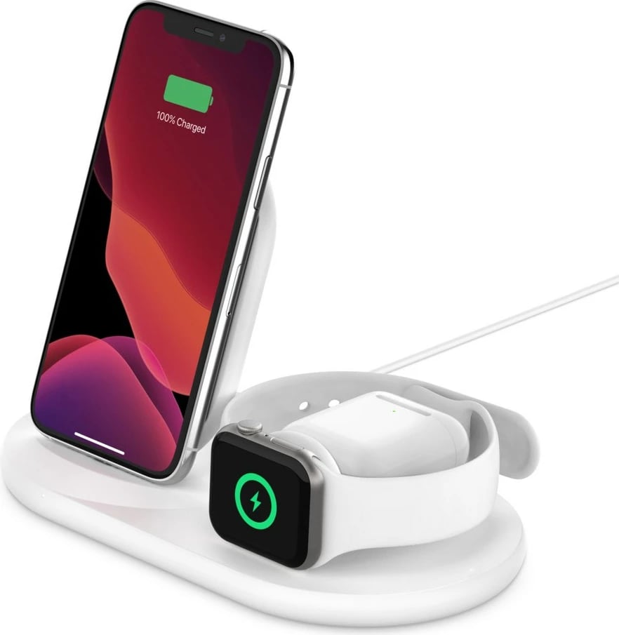 Stacion karikimi Belkin Boost 3-in-1 për Apple, i bardhë
