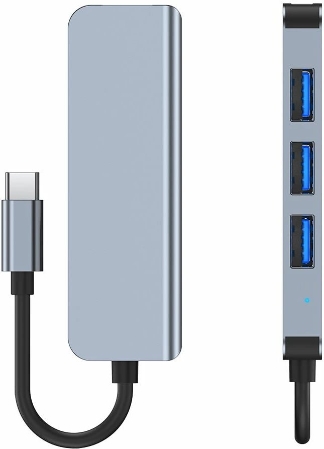 HUB Tech-Protect V1 4in1, USB-C në 3x USB-A 2.0 / USB-A 3.0, Gri
