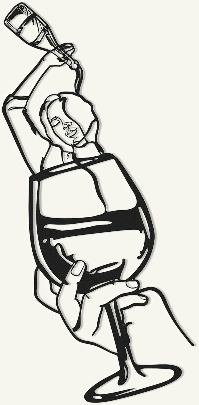 Aksesor dekorativ metalik për mur, Wallity, art linje vajzë me gotë vere, APT749 M