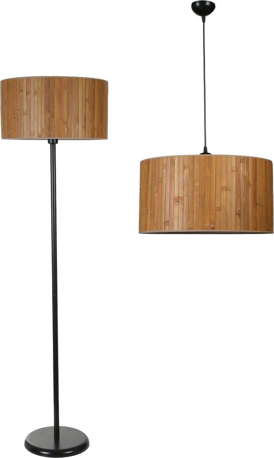 Set llambë tavani dhe llambë dyshemeje, ngjyrë e zezë dhe dru, Opviq, 8873-1