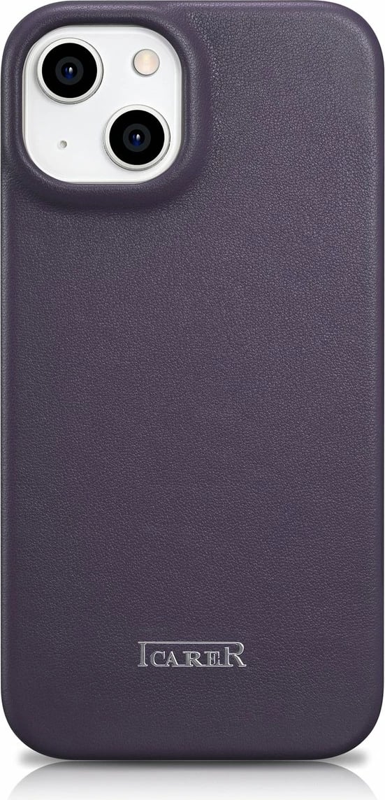 Mbështjellës iCarer CE Premium lëkurë, për iPhone 14 Plus, MagSafe, vjollcë e errët