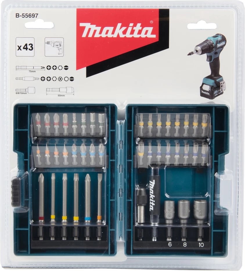 Set bitash Makita B-55697 43 copë, blu