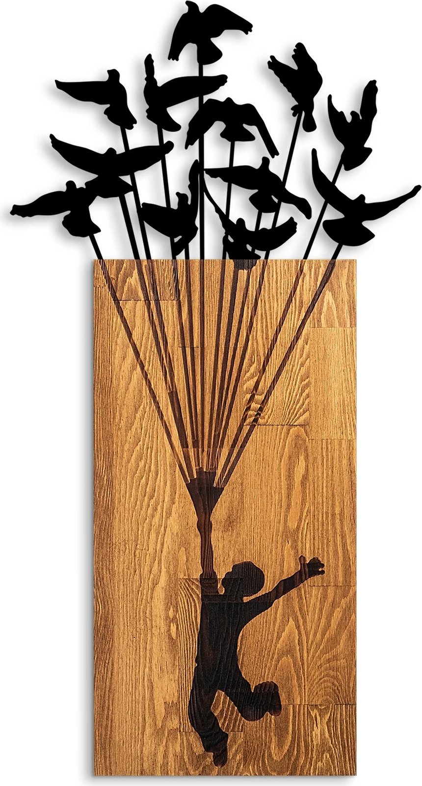 Aksesor dekorativ muri prej druri Wallity, Djaloshi fluturues 1, ngjyrë arre dhe e zezë, 45x86cm