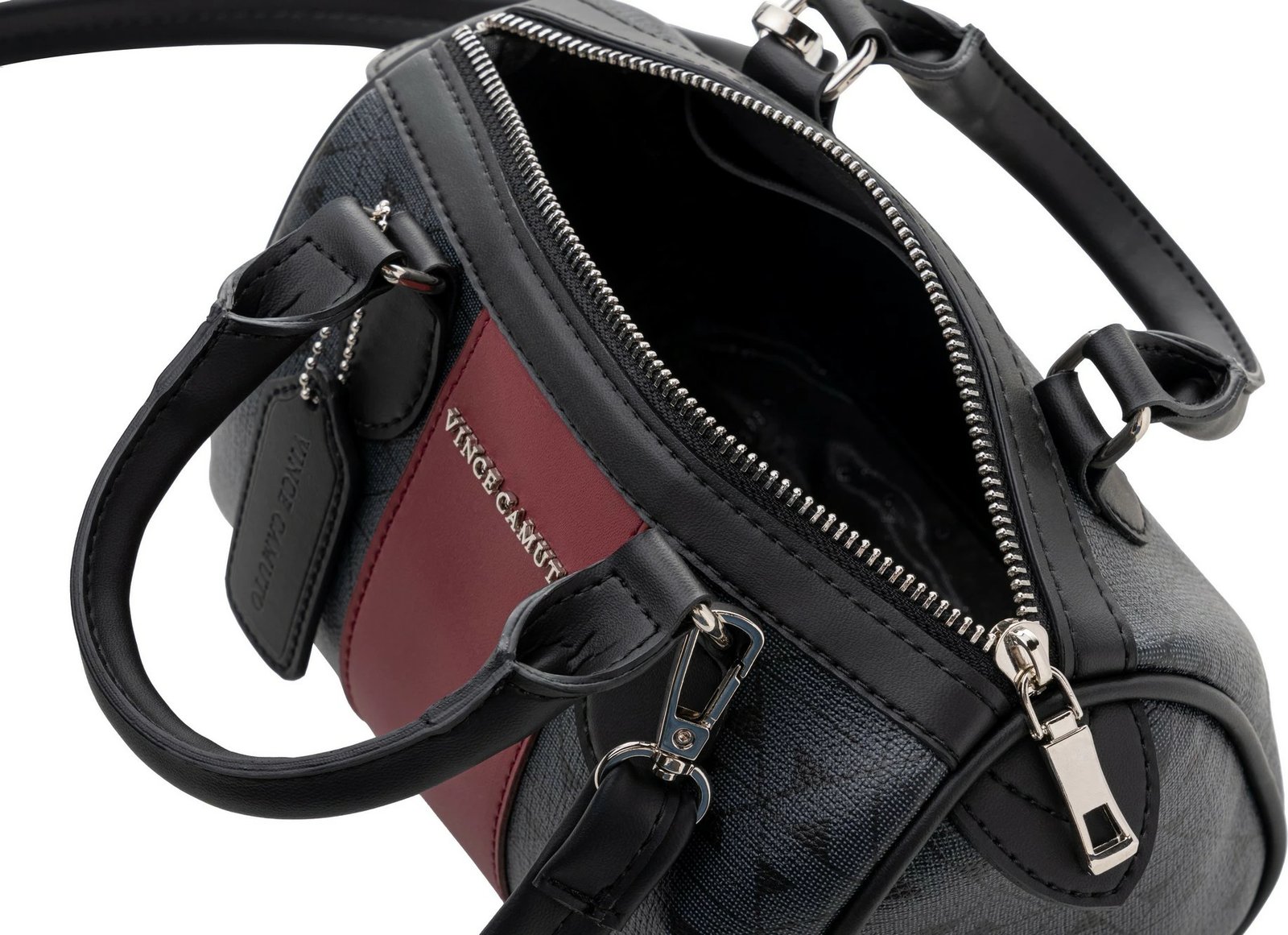 Çantë dore Vince Camuto Rimini, monogram, e zezë, burgundy