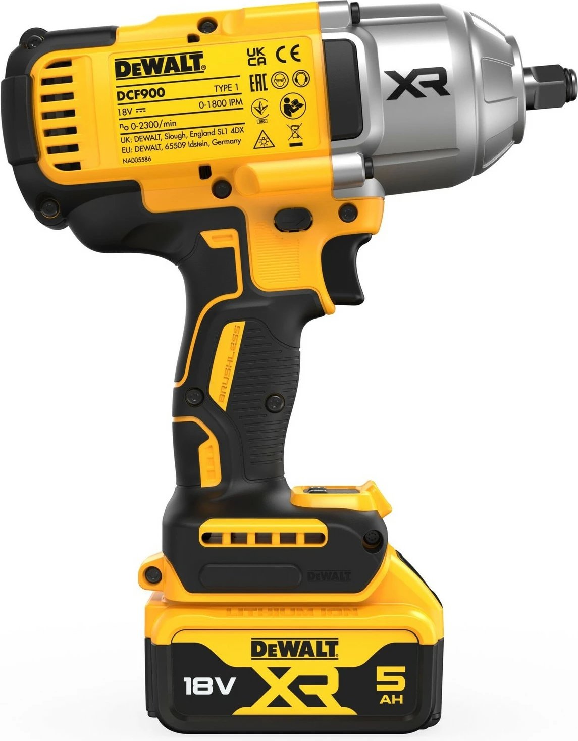 Çelës goditës DeWALT DCF900P2T-QW, brushless, 1/2", 18V, 5Ah, zi/verdhë