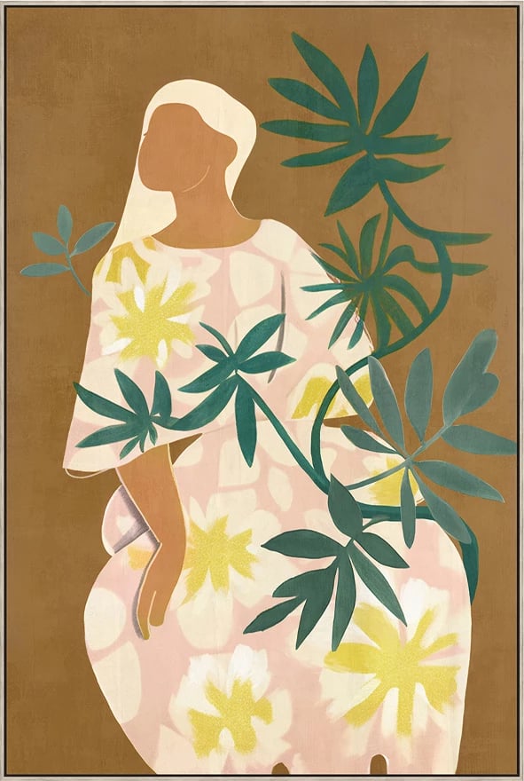 Pikturë dekorative Flower Lady, kanavacë, dru natyral, shumëngjyrëshe, 60x90x5cm