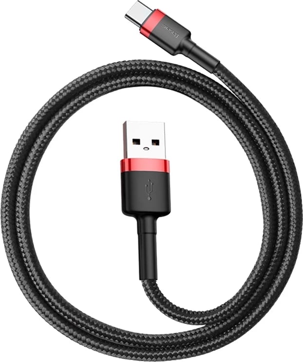 Kabllo Baseus Cafule CATKLF-A91 USB-A në USB-C, 0.5m, 3A, QC 3.0, e zezë dhe e kuqe