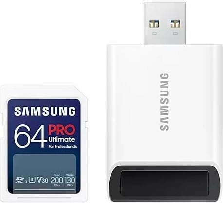 Kartelë memorie SD Samsung PRO Ultimate 64GB me lexues USB