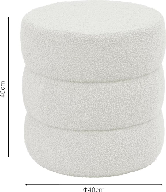 Puf Kioto, material teddy, ngjyrë bardhë, D40x40cm