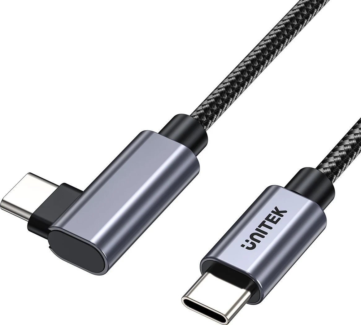 Kabllo Unitek USB-C me kënd 90° PD100W 0,5m, ngjyrë zi-hiri