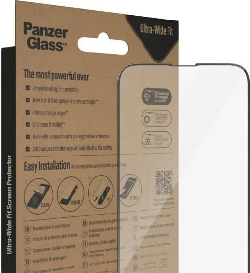 Xham i temperuar PanzerGlass Ultra-Wide Fit për iPhone 14/13 Pro/13, Antibakterial