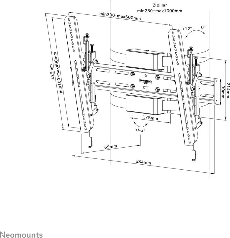 Mbajtës TV Neomounts WL35S-910BL16, për shtyllë, 40-75 inç, çelik, i zi