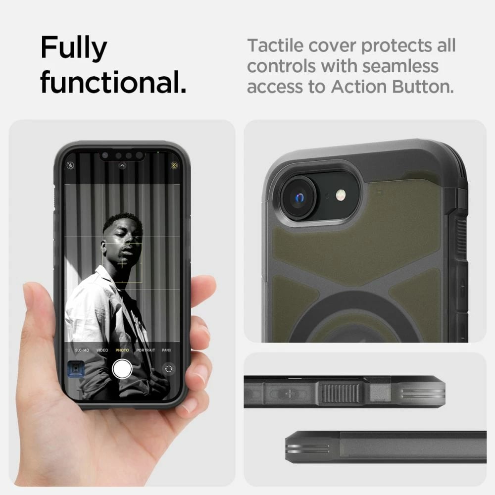 Mbështjellës Spigen Tough Armor MagSafe për iPhone 16e, Gri/Transparent