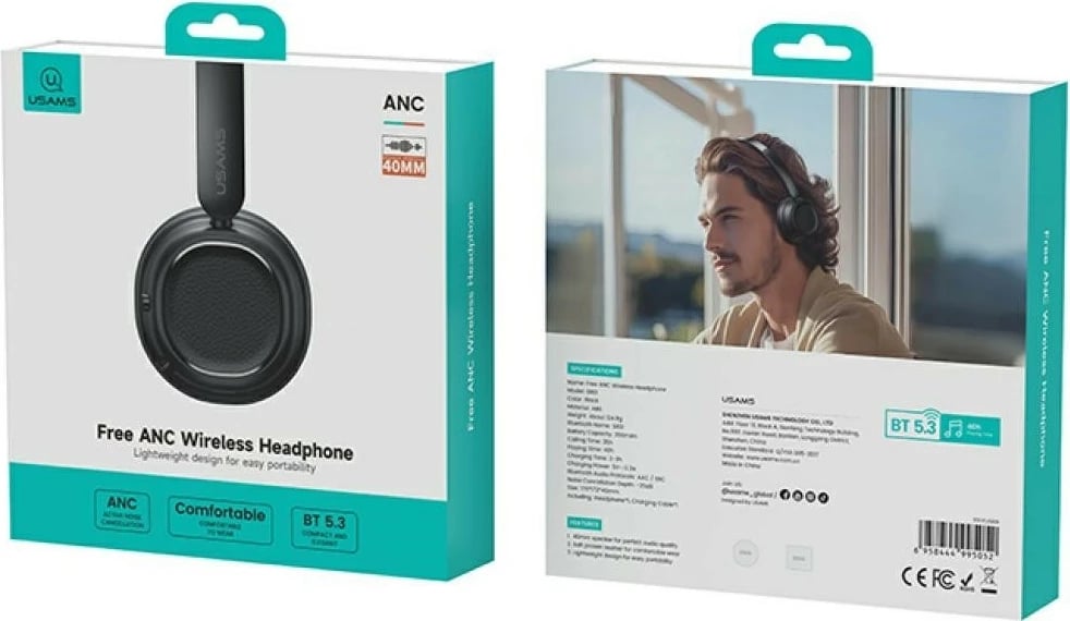 Kufje Bluetooth USAMS SR01 5.3 ANC, on-ear, 40 orë bateri, multipoint, USB-C, e zezë