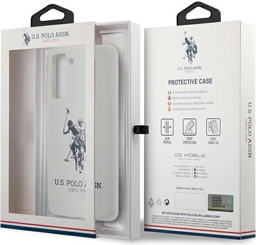 Mbështjellës U.S. Polo Assn. USHCS21SSLHRWH Silicone Logo për Samsung Galaxy S21, Bardhë