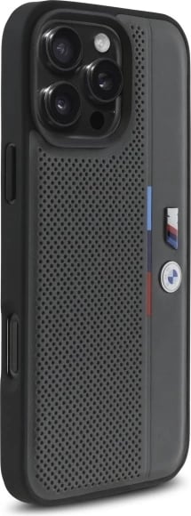 Mbështjellës BMW M Perforated Tricolor Detail Line për iPhone 16 Pro Max, Gri e errët