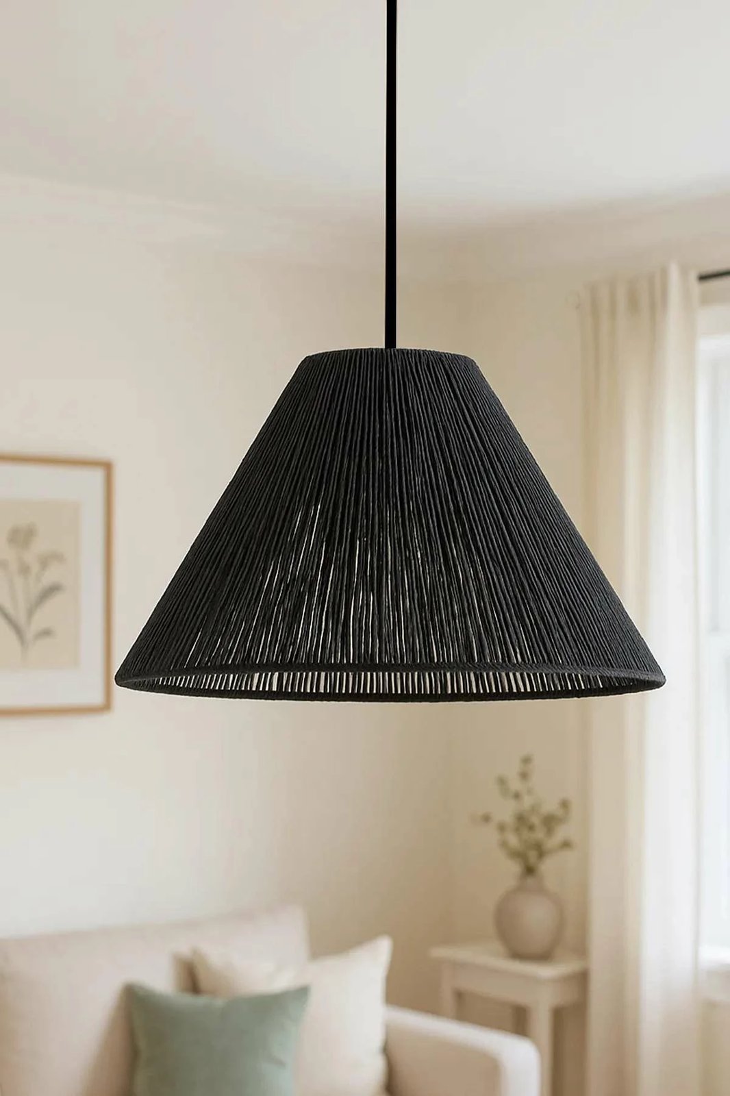 Llambë tavani Opviq, Ardena, trup plastik, kapak makrame, e zezë