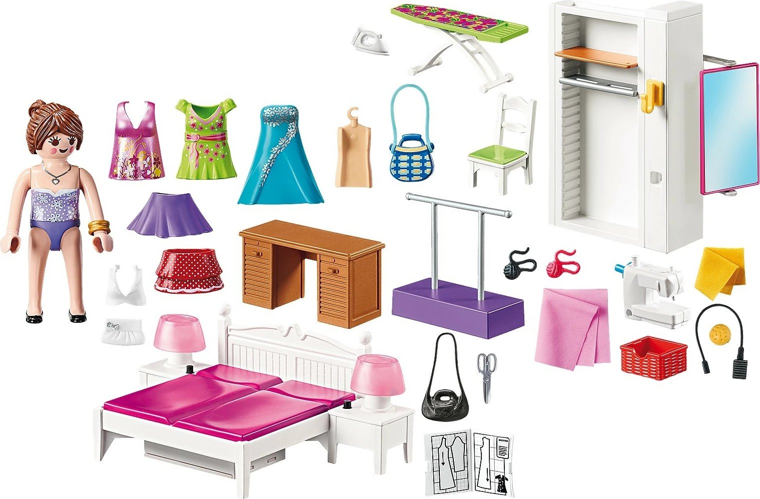 Set lodrash Playmobil Dollhouse 70208, dhomë gjumi me kënd për qepje, 67 pjesë