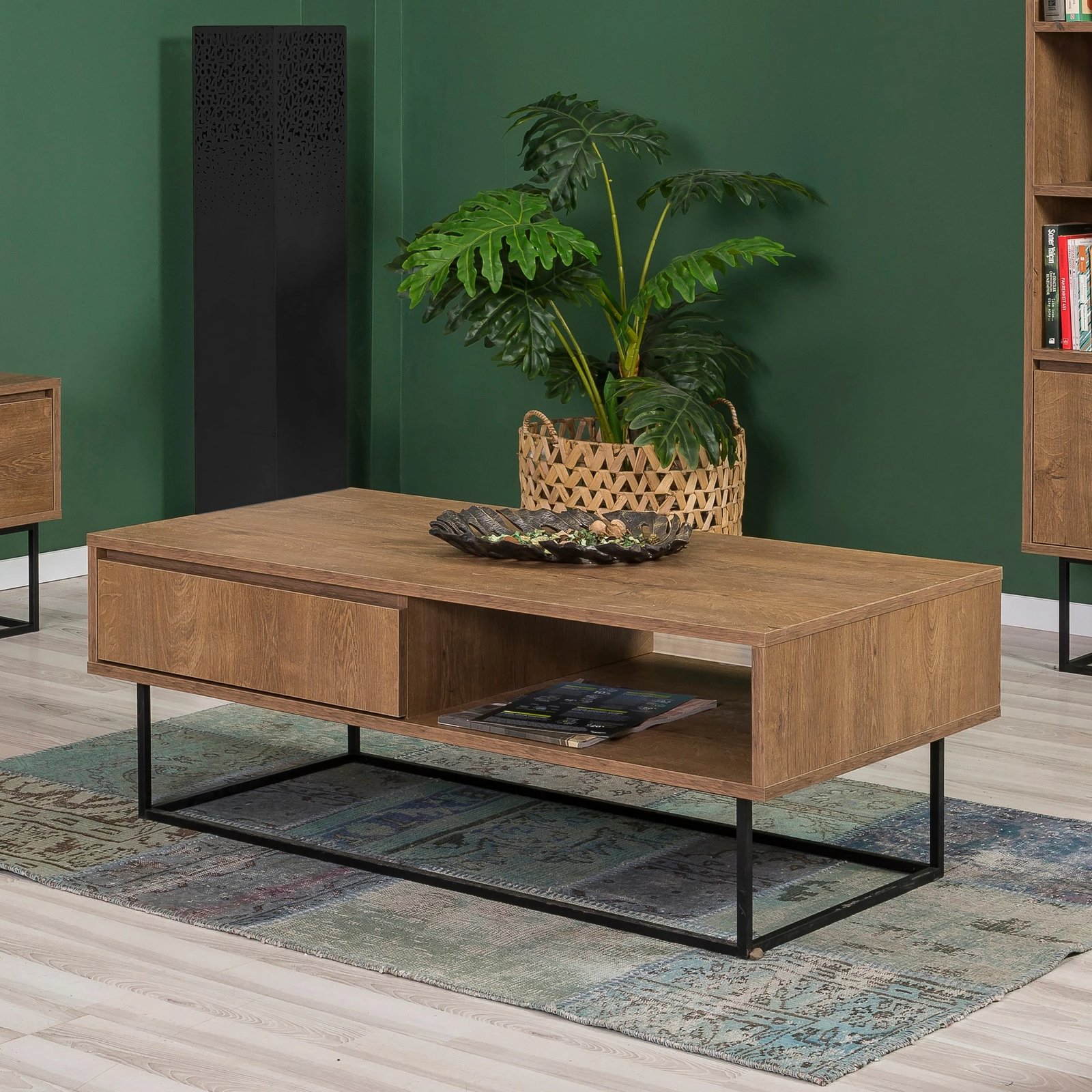 Set mobiljesh për dhomë dite, ngjyrë arrë dhe e zezë, Skye Decor, Laxus Takım 11