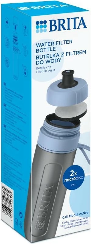 Shishe filtruese uji Brita Active me 2 MicroDisc, 0.6L, Blu e çelët