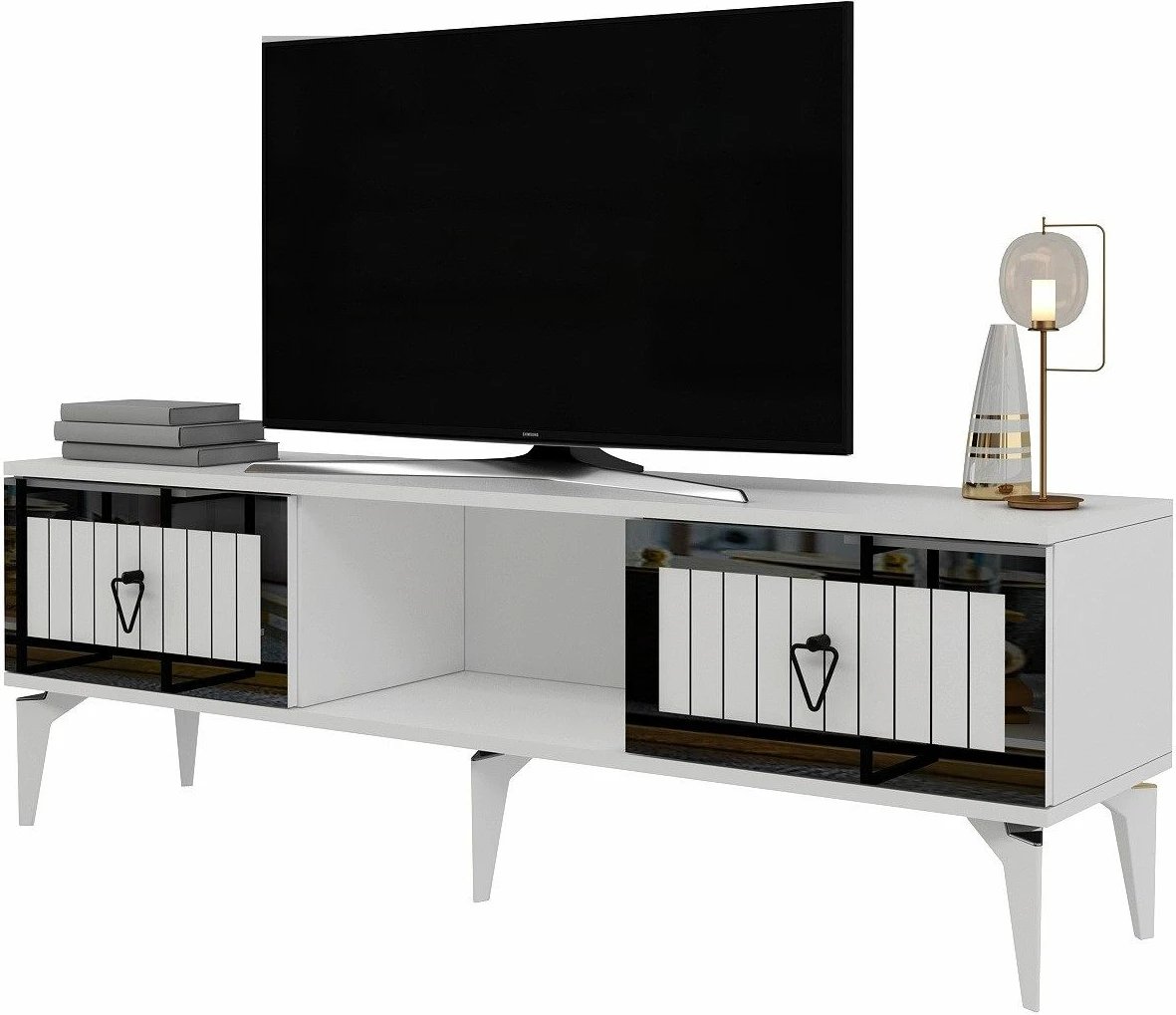 Komodë TV Skye Decor, Linda, e bardhë, argjend