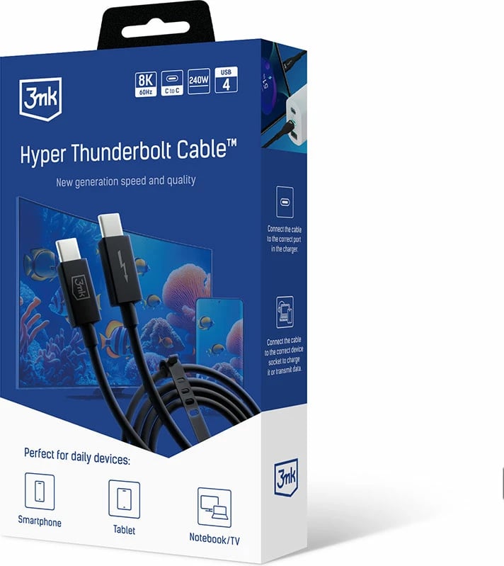 Kabllo Thunderbolt 3mk Hyper USB4, 1m, 240W, USB-C në USB-C, E zezë