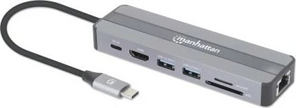 Docking station MANHATTAN 7-in-1, HDMI, RJ45, 2xUSB-A, SD/MicroSD, gri