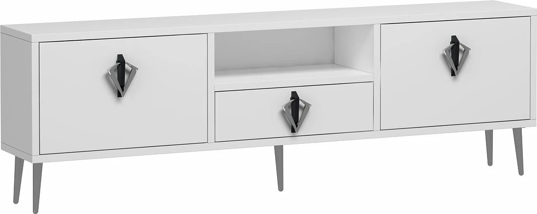 Komodë TV Skye Decor, 1311-DROP-32, e bardhë, e zezë, argjend