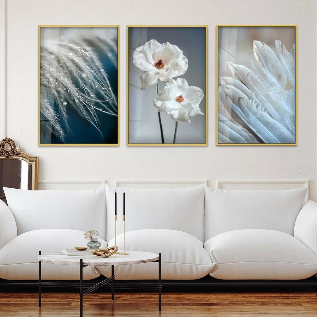 Pikturë dekorative xhami e temperuar, Wallity, Huhu381, shumëngjyrëshe, set prej 3 copash, 30x40cm