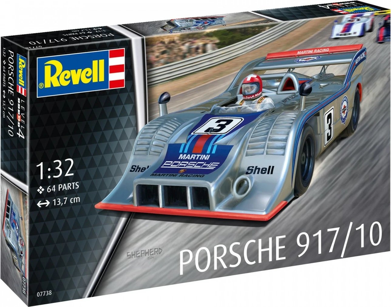 Model plastik makine Revell Porsche 917/10, 1:32, 64 pjesë, argjendtë