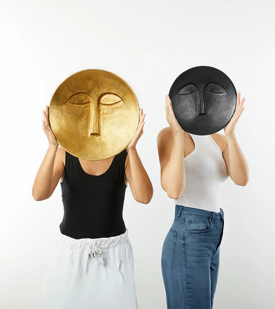 Dekor muri fytyrë, alumini, ngjyrë e zezë, 30x30x6 cm