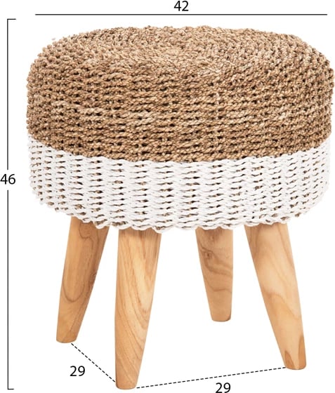 Karrige për bar BEAM, dru tik dhe rush deti, natyrale & e bardhë, Φ42x46H cm