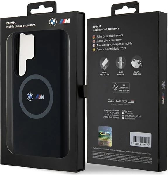 Mbështjellës BMW M Silicone Printed Ring MagSafe për Samsung Galaxy S24 Ultra, i zi