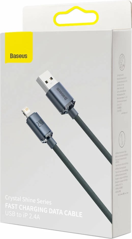 Kabllo Baseus Crystal Shine, USB-A në Lightning, 2m, 2.4A, e zezë Kabllo Baseus Crystal Shine, USB-A në Lightning, 2m, 2.4A, e zezë