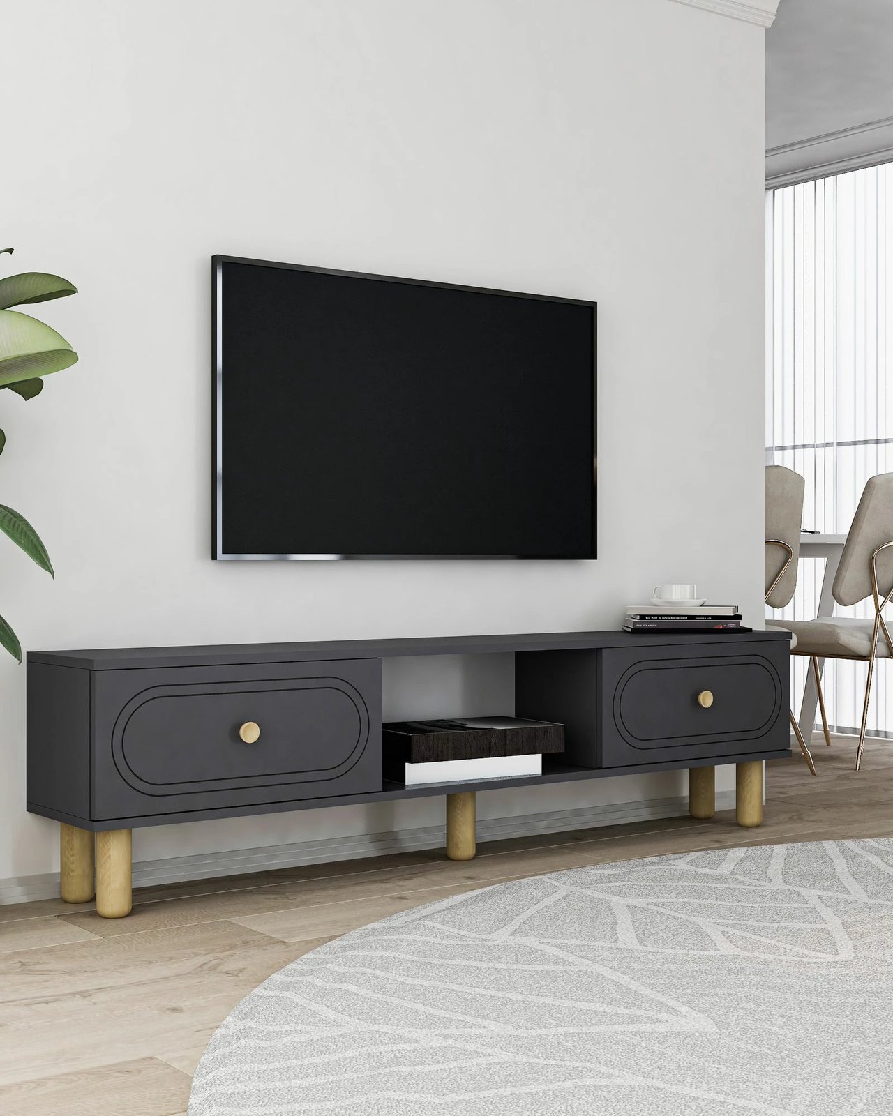 Komodë TV Skye Decor, ngjyrë antracit, Polen Bohem