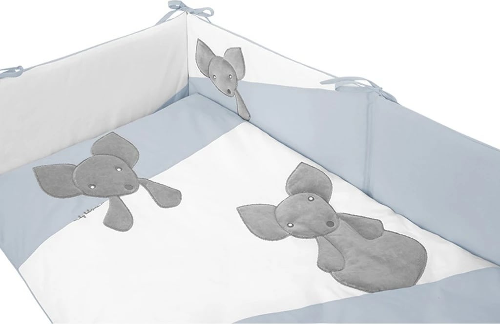 Set shtroje krevati për bebe, Belisima Mouse, 6 copë, këllëf jorgani 90x120 cm, këllëf jasteku 40x60 cm, mbrojtëse shtrati 180 cm, blu
