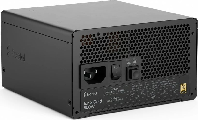 Furnizues energjie PC, Fractal Design Ion 3 Gold, 850W 80+ Gold, ATX 3.1, plotësisht modular, 12VHPWR (12V2×6), e zezë