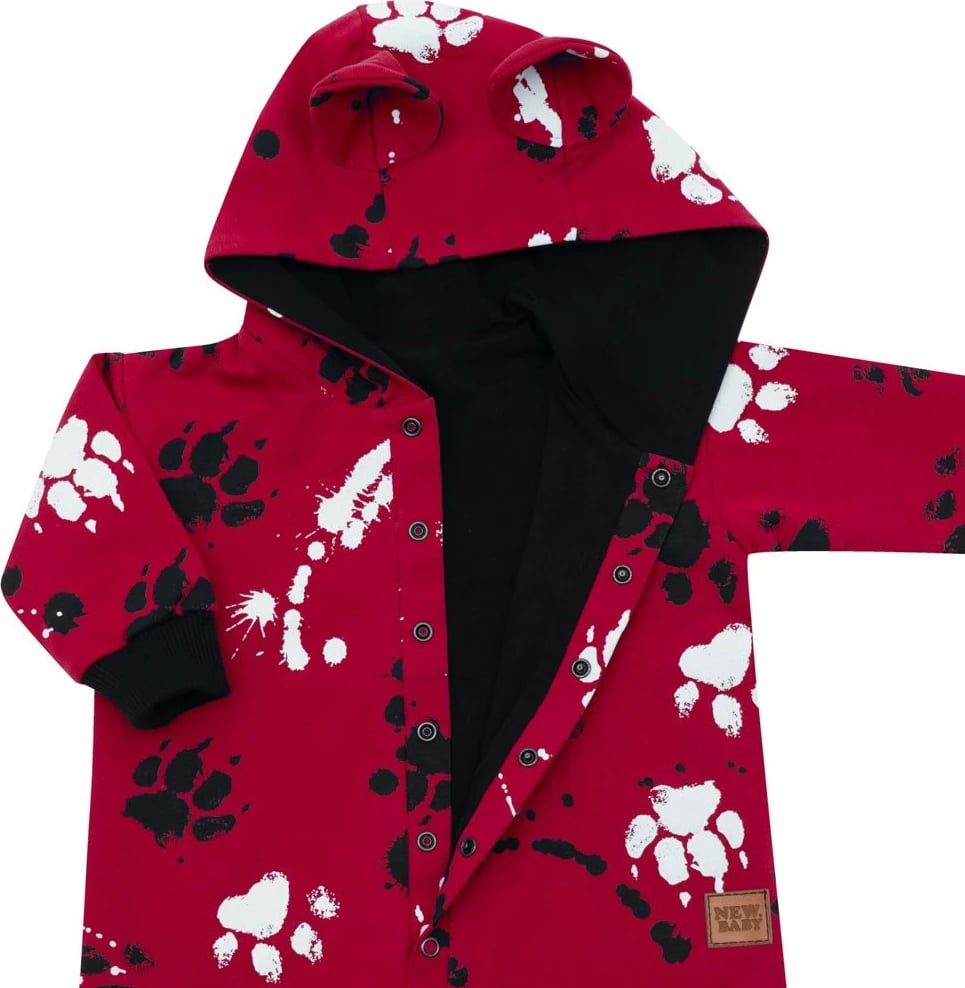 Overoll bebe pambuku me kapuç me veshë, New Baby Paw, madhësia 86 (12-18m), i veshur me shtresë pambuku, rozë e errët