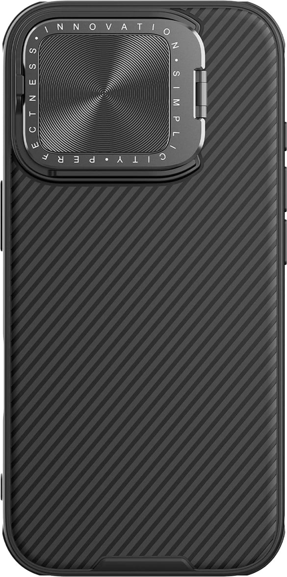 Mbështjellës Nillkin CamShield Prop Case për iPhone 16 Pro Max, me kapak kamere dhe mbajtëse, i zi